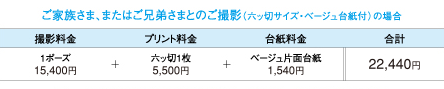 ご家族さま、またはご兄弟さまとのご撮影（六ッ切サイズ・ベージュ台紙付）の場合