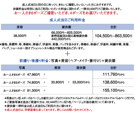 貸衣装成人式当日ご使用+先撮り・後撮り